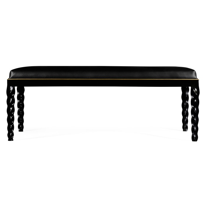 Cocktail Ottoman with Tray Table and Black Barleytwist Legs, Upholstered in Black Leather