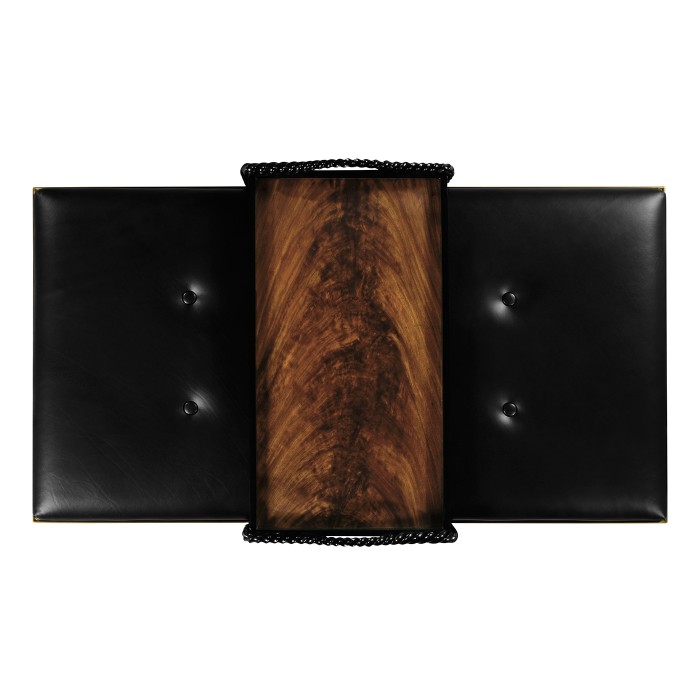 Cocktail Ottoman with Tray Table and Black Barleytwist Legs, Upholstered in Black Leather