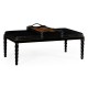Cocktail Ottoman with Tray Table and Black Barleytwist Legs, Upholstered in Black Leather