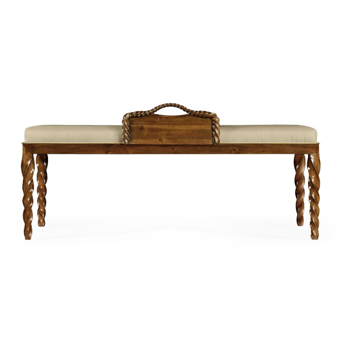 Cocktail Ottoman with Tray Table and Walnut Barleytwist Legs, Upholstered in MAZO