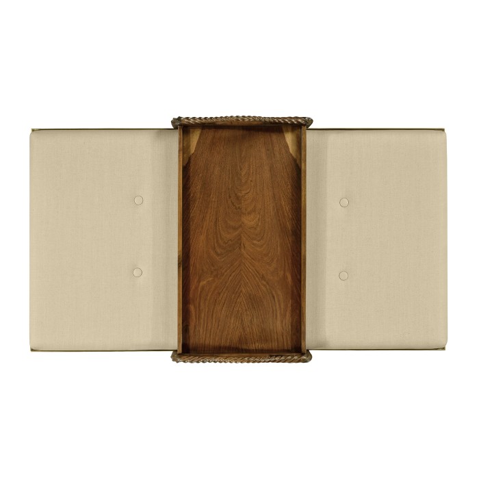 Cocktail Ottoman with Tray Table and Walnut Barleytwist Legs, Upholstered in MAZO