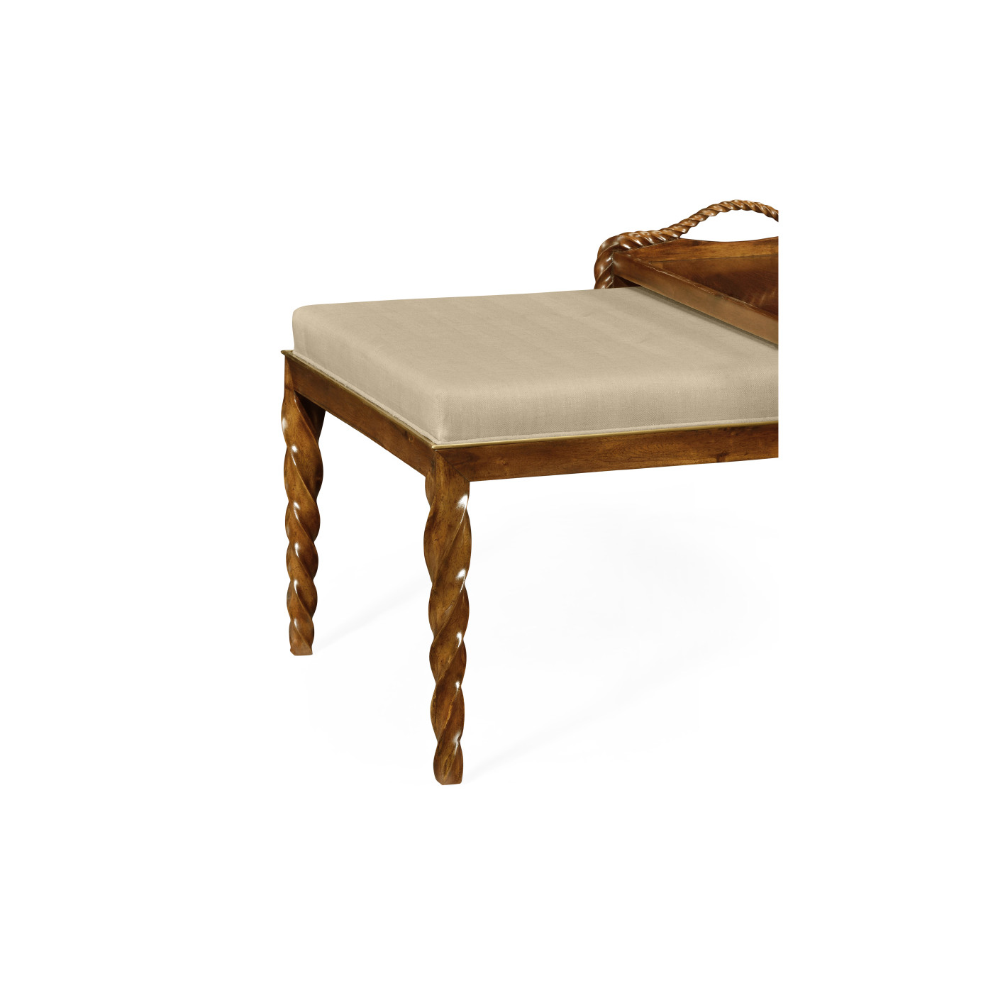 Cocktail Ottoman with Tray Table and Walnut Barleytwist Legs, Upholstered in MAZO