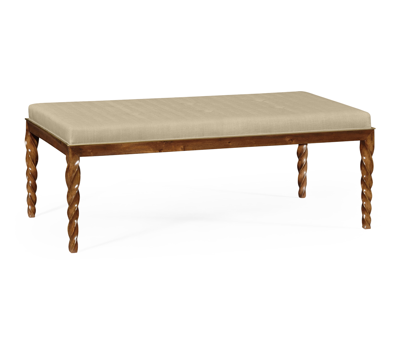 Cocktail Ottoman with Tray Table and Walnut Barleytwist Legs, Upholstered in MAZO
