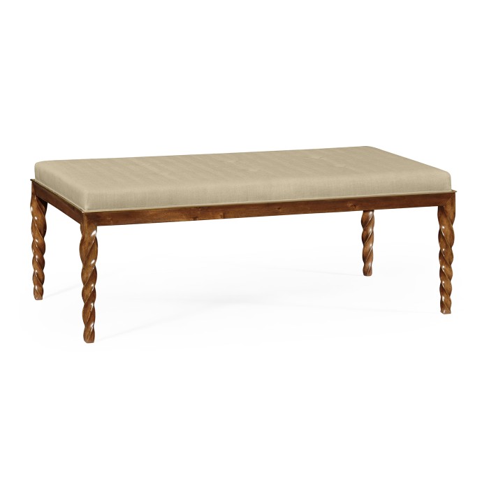 Cocktail Ottoman with Tray Table and Walnut Barleytwist Legs, Upholstered in MAZO