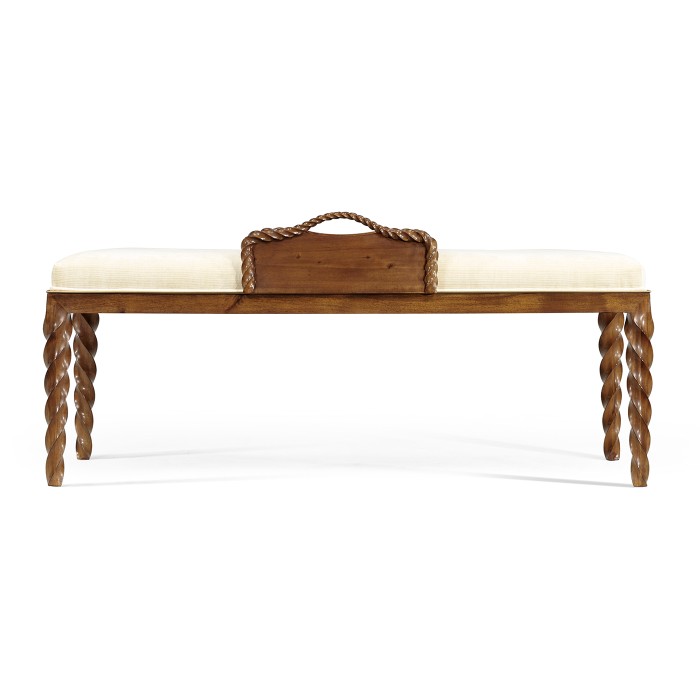 Cocktail Ottoman with Tray Table and Walnut Barleytwist Legs, Upholstered in COM