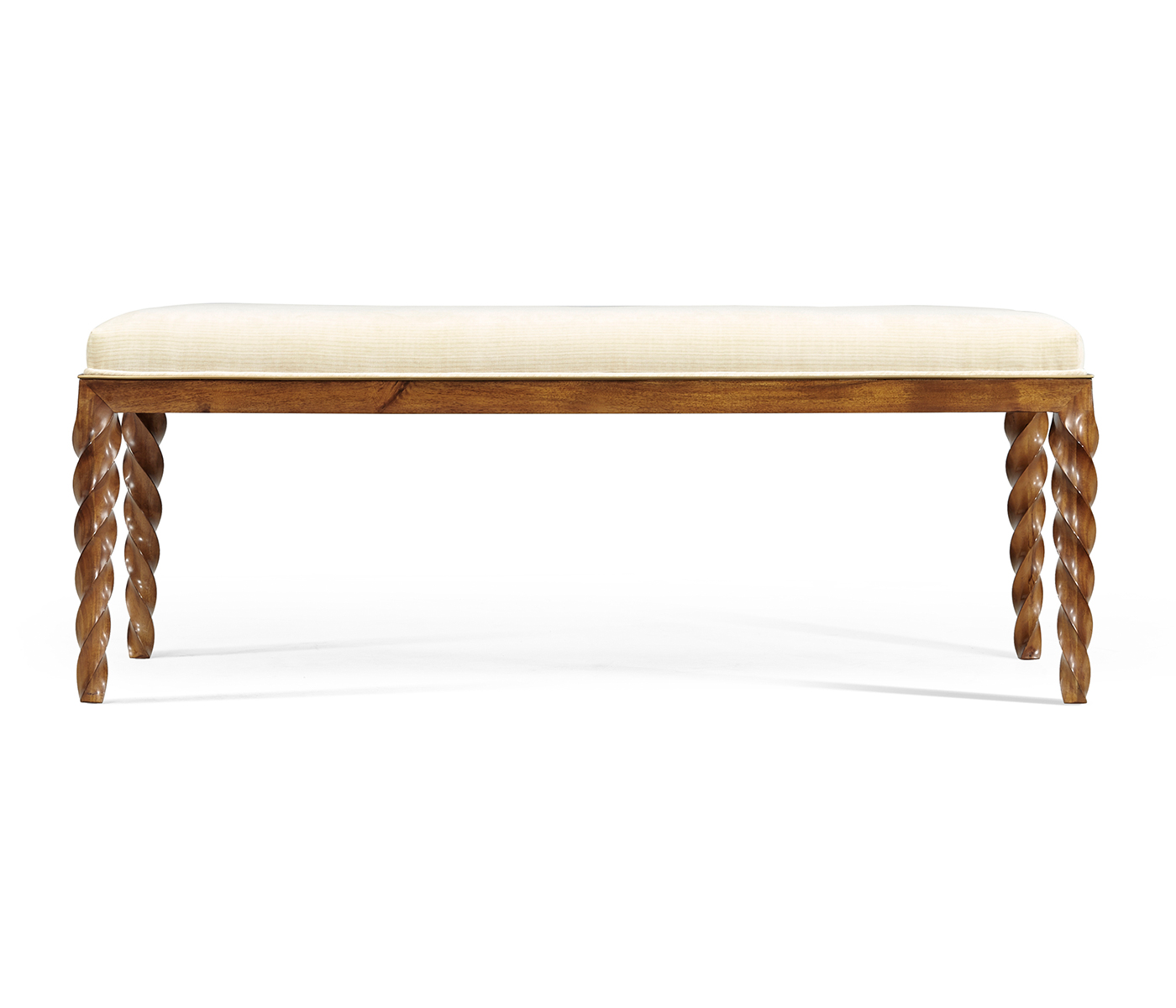 Cocktail Ottoman with Tray Table and Walnut Barleytwist Legs, Upholstered in COM