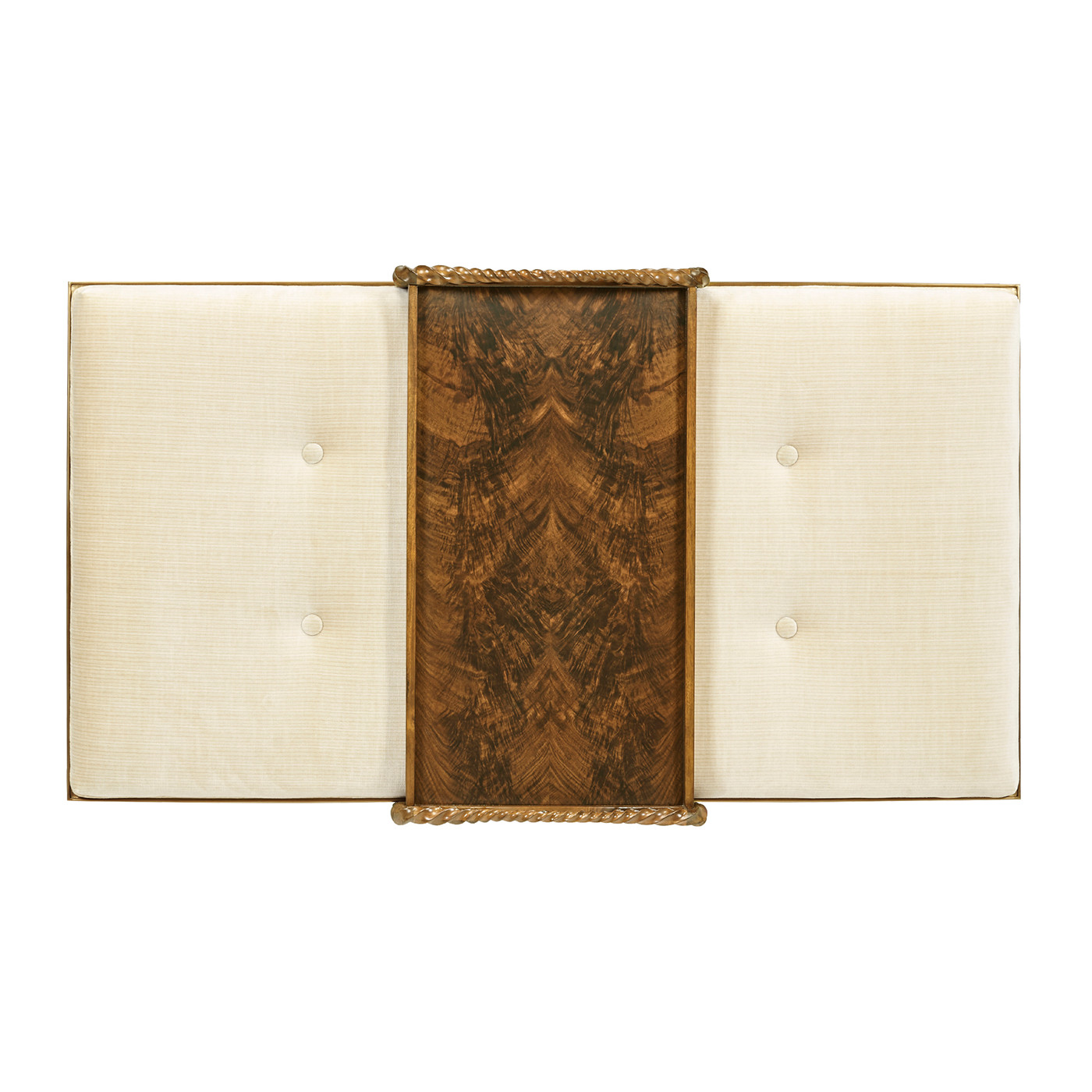 Cocktail Ottoman with Tray Table and Walnut Barleytwist Legs, Upholstered in COM