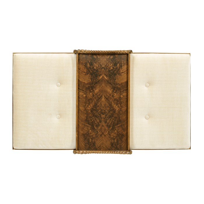 Cocktail Ottoman with Tray Table and Walnut Barleytwist Legs, Upholstered in COM