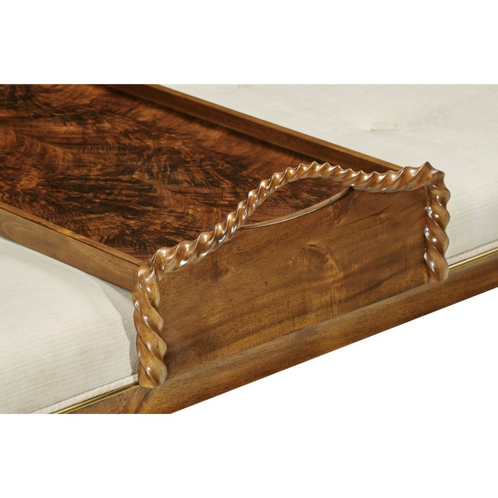 Cocktail Ottoman with Tray Table and Walnut Barleytwist Legs, Upholstered in COM