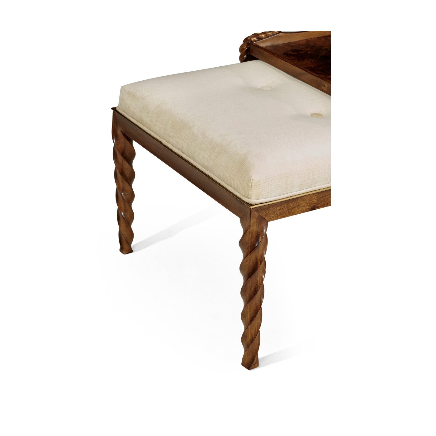 Cocktail Ottoman with Tray Table and Walnut Barleytwist Legs, Upholstered in COM