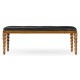Cocktail Ottoman with Tray Table and Walnut Barleytwist Legs, Upholstered in Black Leather