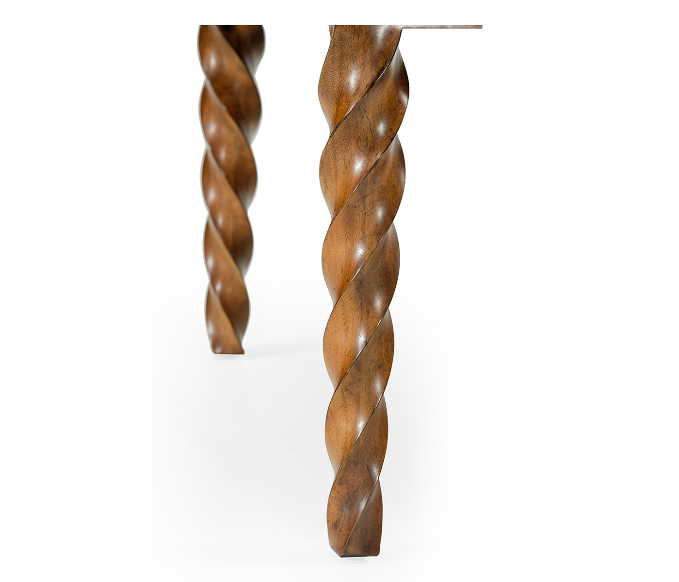 Cocktail Ottoman with Tray Table and Walnut Barleytwist Legs, Upholstered in Black Leather