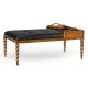Cocktail Ottoman with Tray Table and Walnut Barleytwist Legs, Upholstered in Black Leather