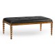 Cocktail Ottoman with Tray Table and Walnut Barleytwist Legs, Upholstered in Black Leather