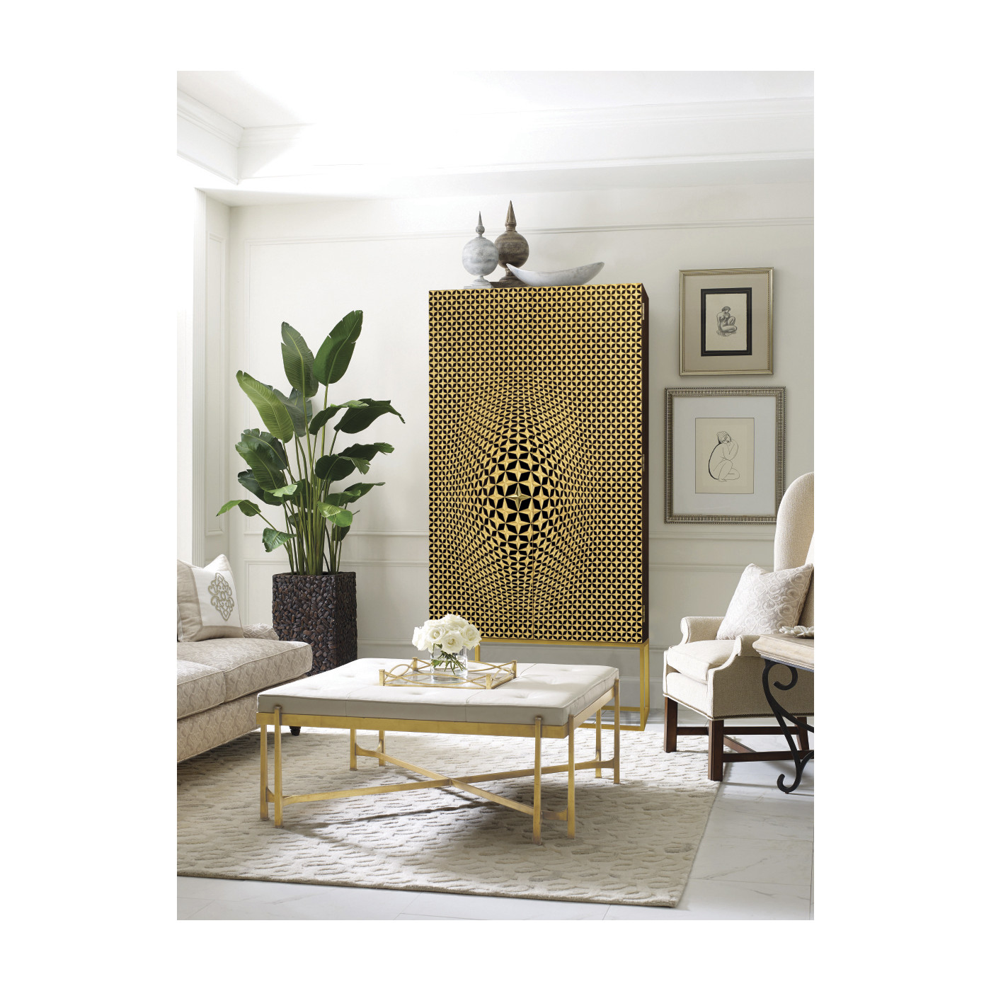 Églomisé and Silver Iron Cocktail Ottoman