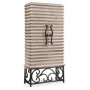 Limed Wood Wine Cabinet with Wrought Iron Base
