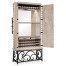 Limed Wood Wine Cabinet with Wrought Iron Base