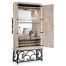 Limed Wood Wine Cabinet with Wrought Iron Base