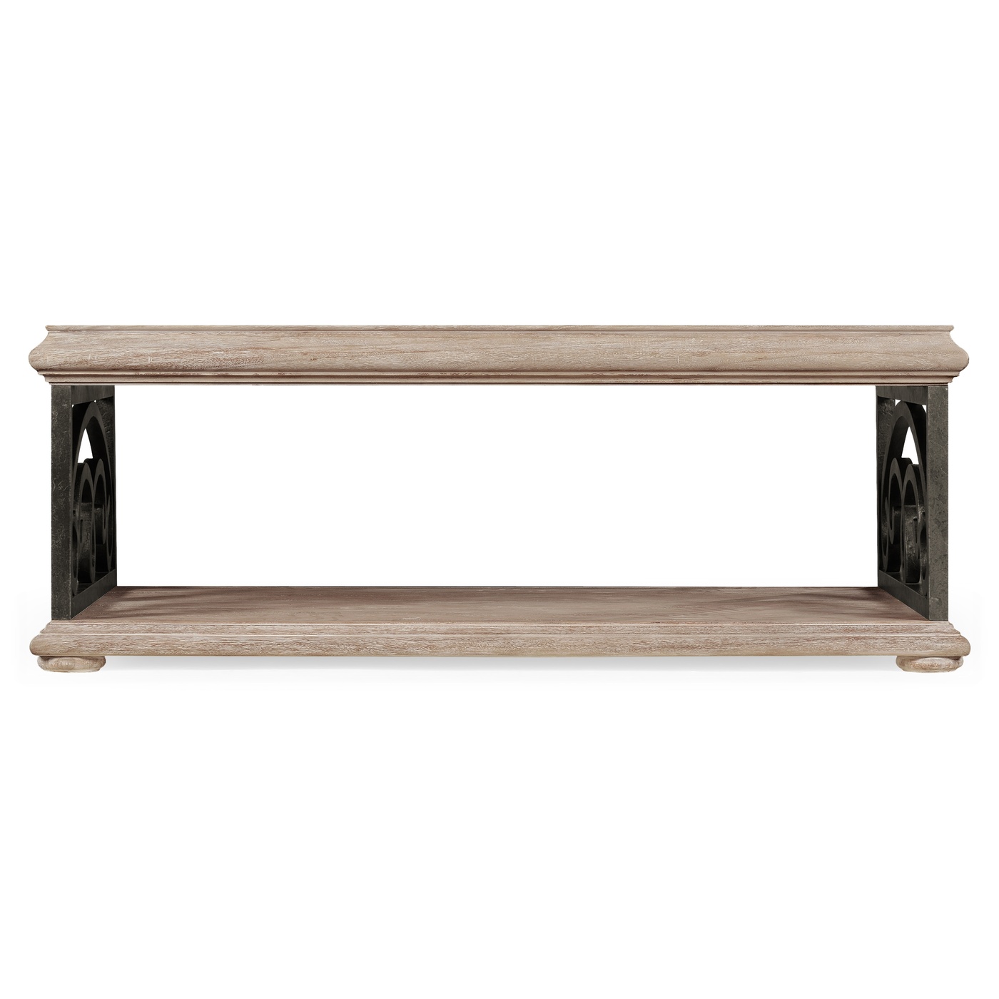 Limed Wood Coffee Table with Wrought Iron Base