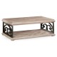 Limed Wood Coffee Table with Wrought Iron Base