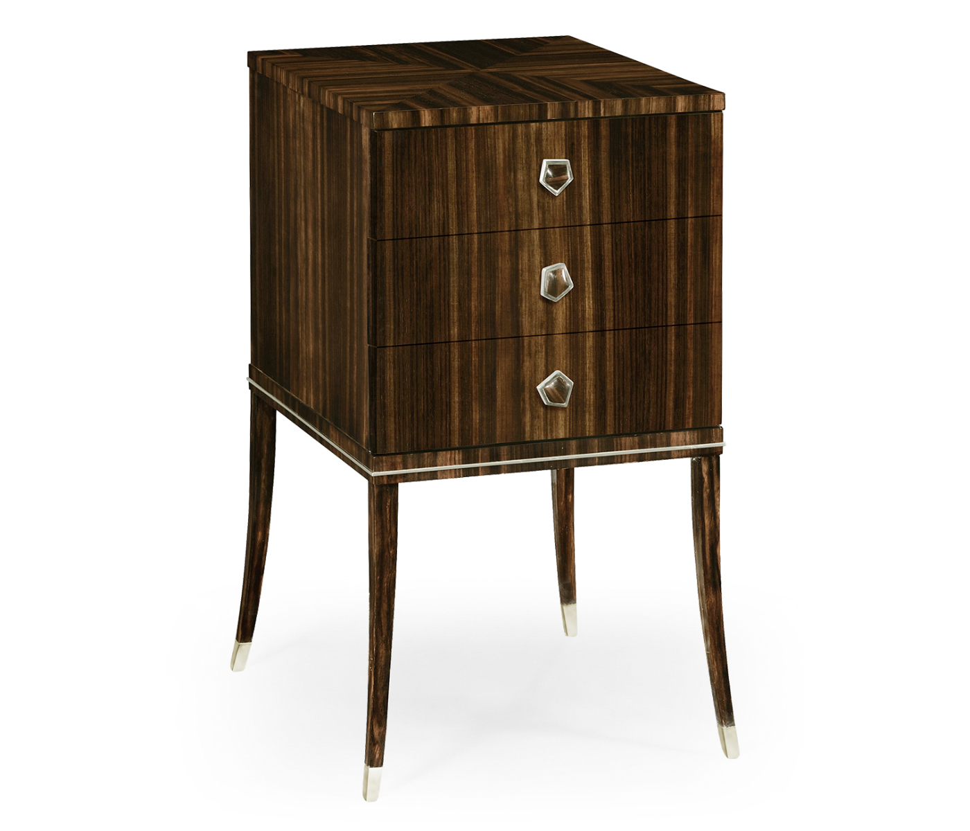 Macassar Ebony Bedside Chest with White Brass Detail