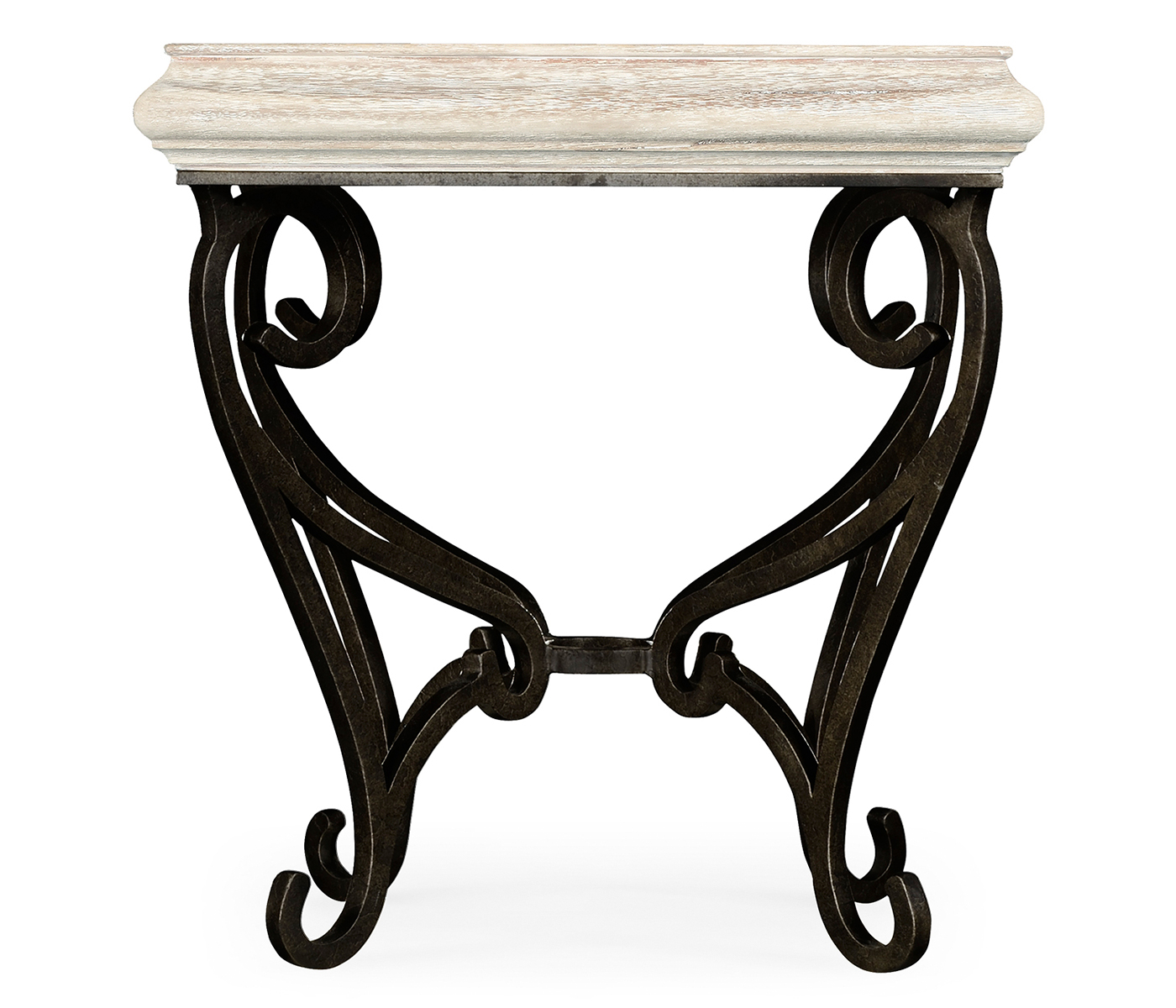 Limed Wood Square Side Table with Wrought Iron Base