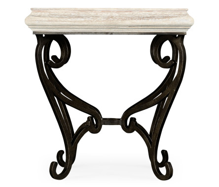 Limed Wood Square Side Table with Wrought Iron Base
