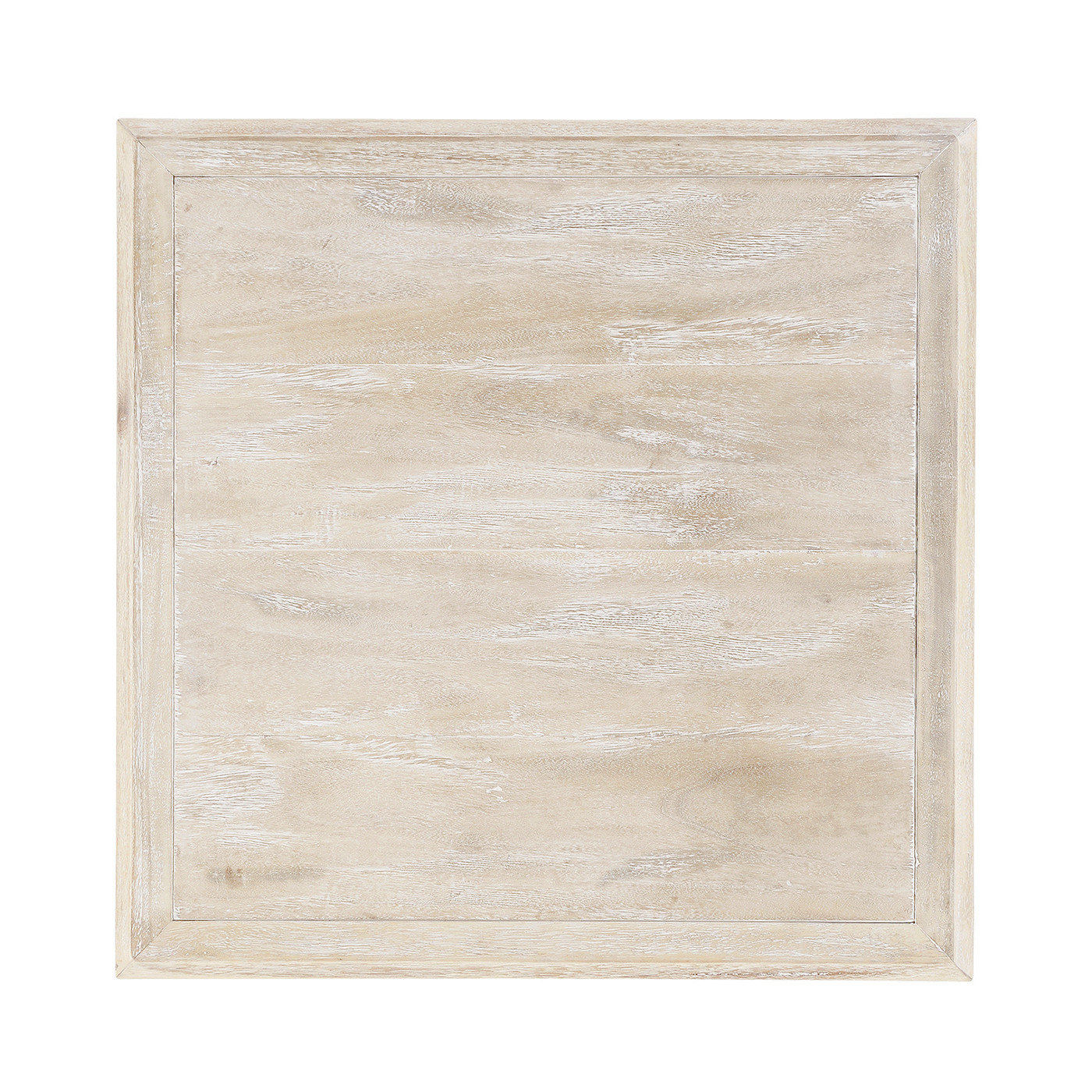 Limed Wood Square Side Table with Wrought Iron Base