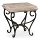 Limed Wood Square Side Table with Wrought Iron Base