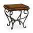 Rustic Walnut Square Side Table with Wrought Iron Base