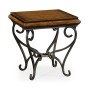 Rustic Walnut Square Side Table with Wrought Iron Base
