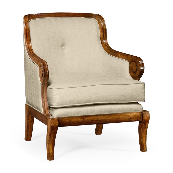 Shallow Carved Walnut Occasional Chair