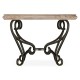 Limed Wood and Glass Top Centre Table with Wrought Iron Base