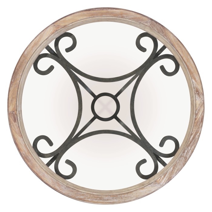 Limed Wood and Glass Top Centre Table with Wrought Iron Base