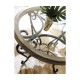 Limed Wood and Glass Top Centre Table with Wrought Iron Base