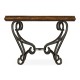 Rustic Walnut and Glass Top Centre Table with Wrought Iron Base
