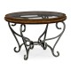 Rustic Walnut and Glass Top Centre Table with Wrought Iron Base