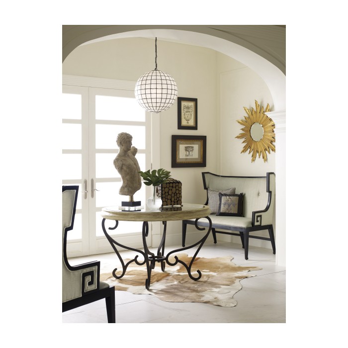 Rustic Walnut and Glass Top Centre Table with Wrought Iron Base