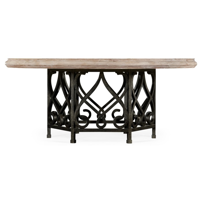 Limed Wood Dining Table with Wrought Iron Base 72