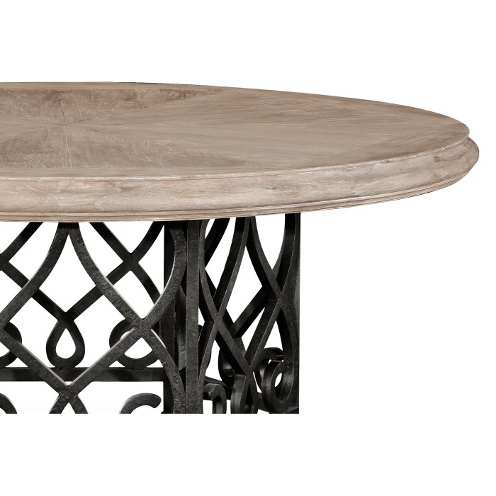 Limed Wood Dining Table with Wrought Iron Base 72