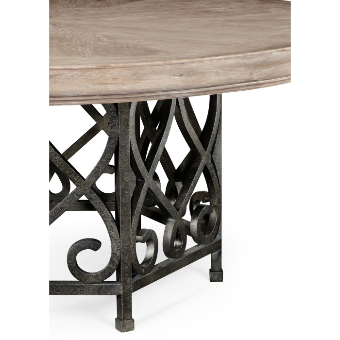 Limed Wood Dining Table with Wrought Iron Base 72