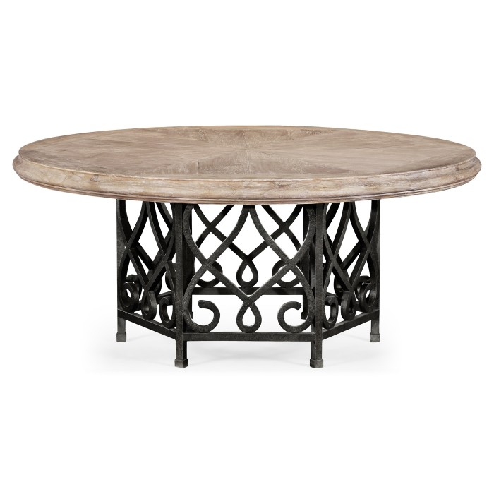 Limed Wood Dining Table with Wrought Iron Base 72
