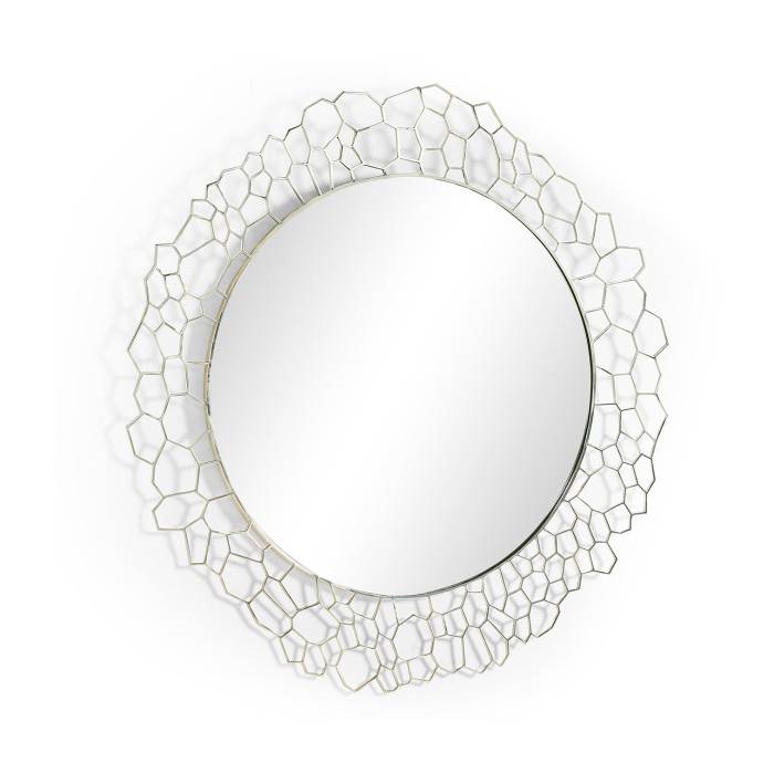 Circular White Brass Woven Net Mirror 45