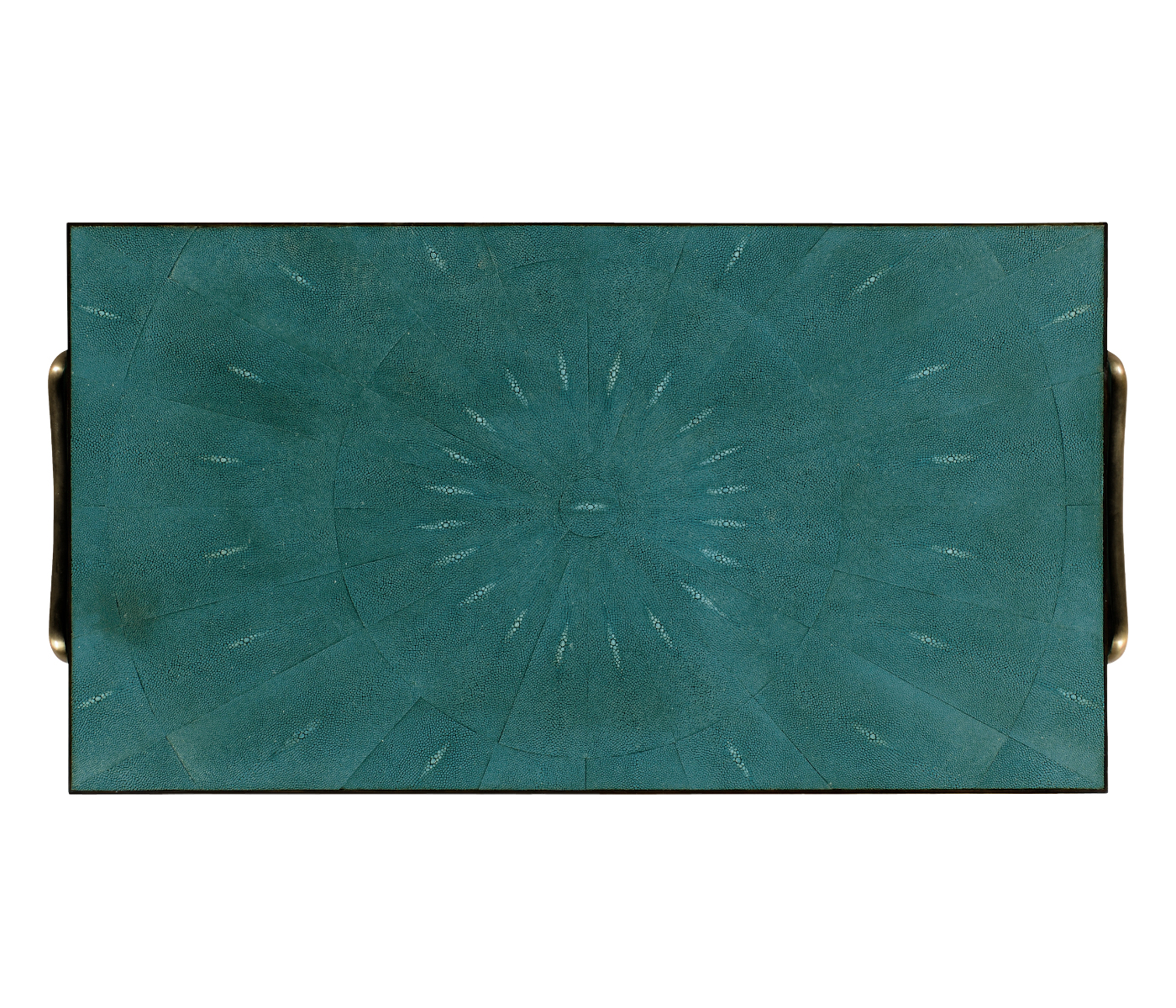 Teal Faux Shagreen and Bronze Legged Coffee Table