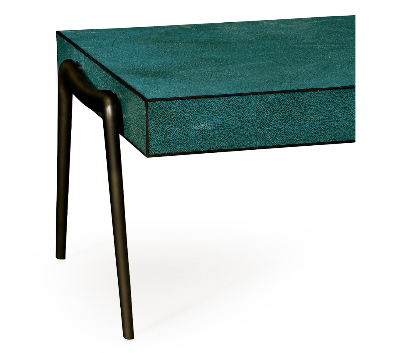 Teal Faux Shagreen and Bronze Legged Coffee Table