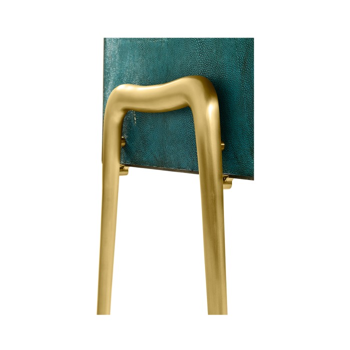 Teal Faux Shagreen and Brass Legged Étagère