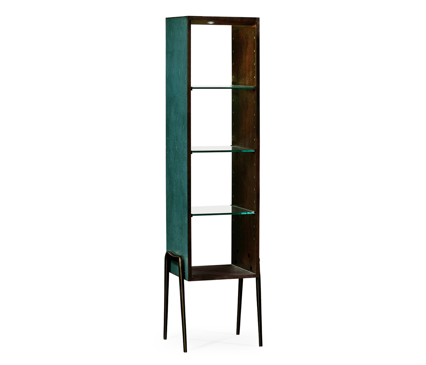 Teal Faux Shagreen and Bronze Legged Étagère