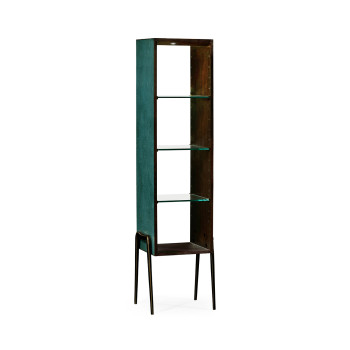 Teal Faux Shagreen and Bronze Legged Étagère
