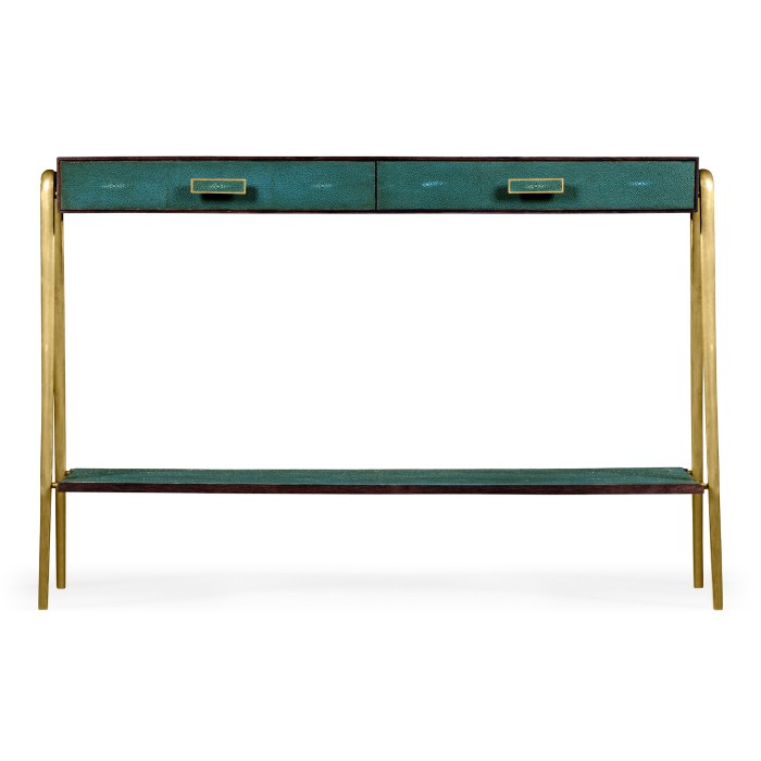 Teal Faux Shagreen and Brass Legged Console