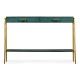 Teal Faux Shagreen and Brass Legged Console